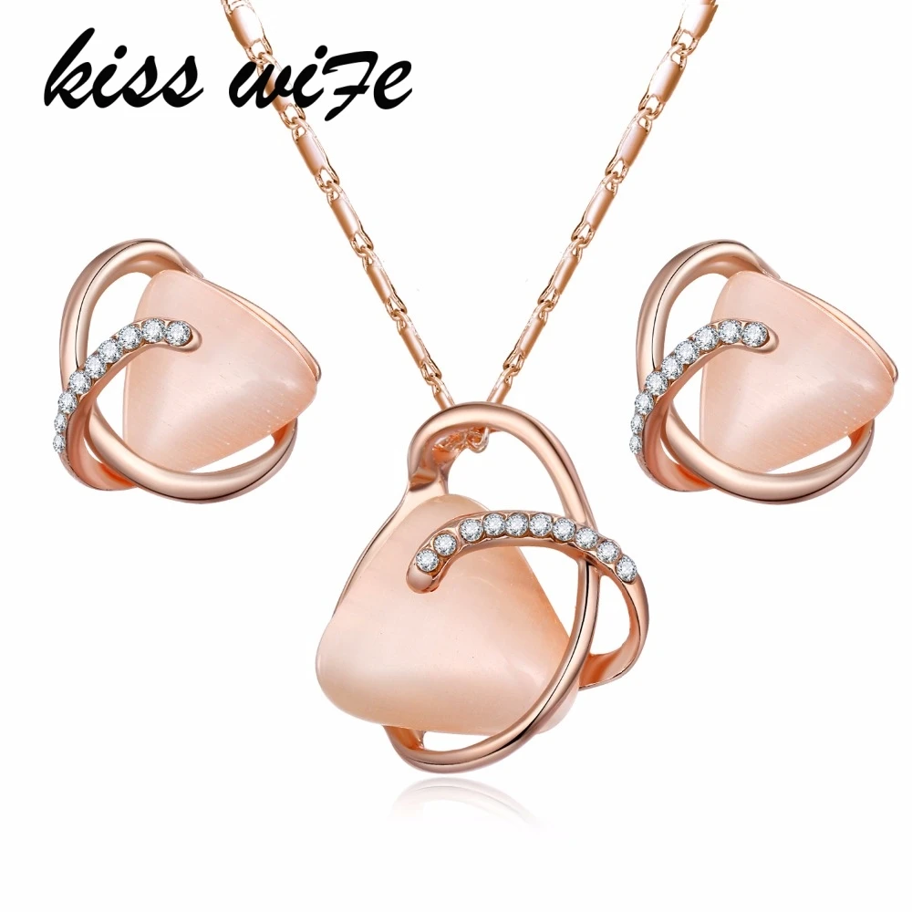 

KISSWIFE Geometric Crystal Charm Nigerian Jewelry Set Fashion Bridal Jewelry Pendant Necklace For Women Stud Earrings Party Gif