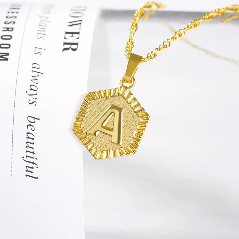 A-Z шестиугольник ожерелье с подвесками с инициалами Для женщин Для мужчин персонализированные ювелирные изделия буквы из нержавеющей стали цепочка с подвеской для лучших друзей, колье