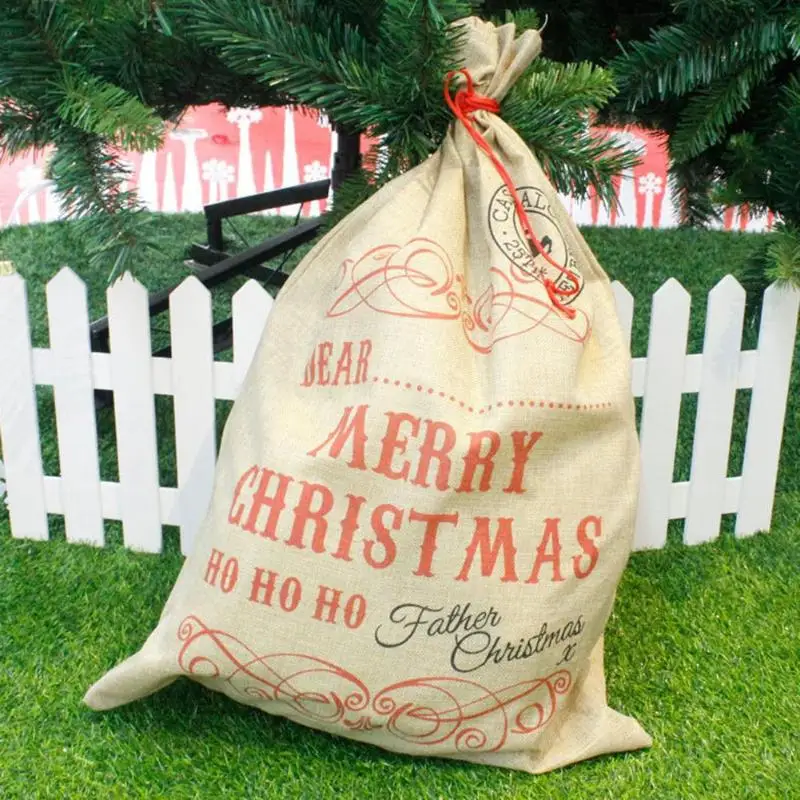 

Big Size Merry Christmas Linen Gift Bag 2019 Santa Claus Sacks Drawstring Candy Bag Natal Noel New Year Xmas Home Decor Gift Bag