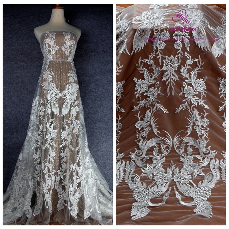 La Belleza Off white rayon clear sequins on 6420 mesh embroidery ...