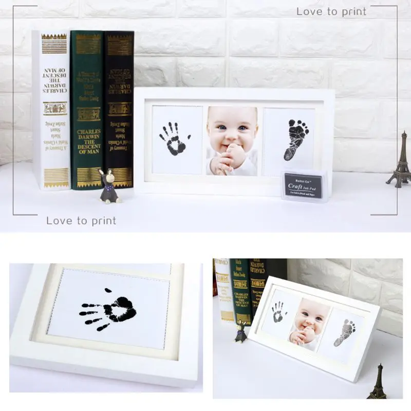 Creative DIY Baby Hand Foot Print Pictures Display Wood Photo Frame Souvenirs Commemorate Kids Growing Memory Baby Shower Gift