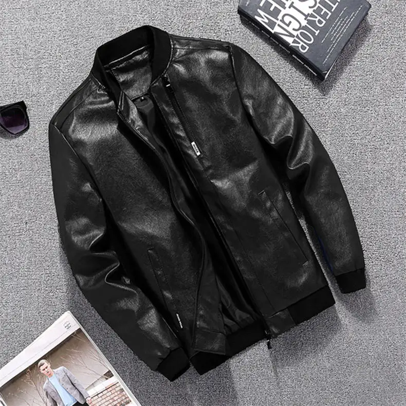 Leather Jackets Mens Winter Autumn Male Motorcycle Leather Jacket High Quality PU Spring Coats Man Black Blue Brown Red 2018 4XL 4