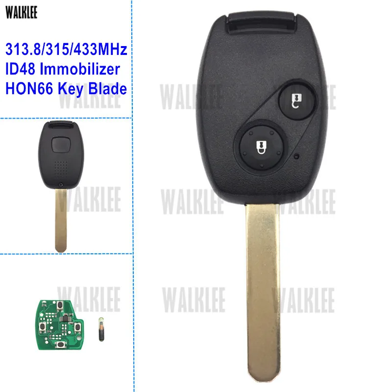 

WALKLEE 2 Buttons Remote Key Fit for Honda CR-V Accord Element HR-V Fit City Odyssey Civic Jazz Shuttle Keyless Entry ID48
