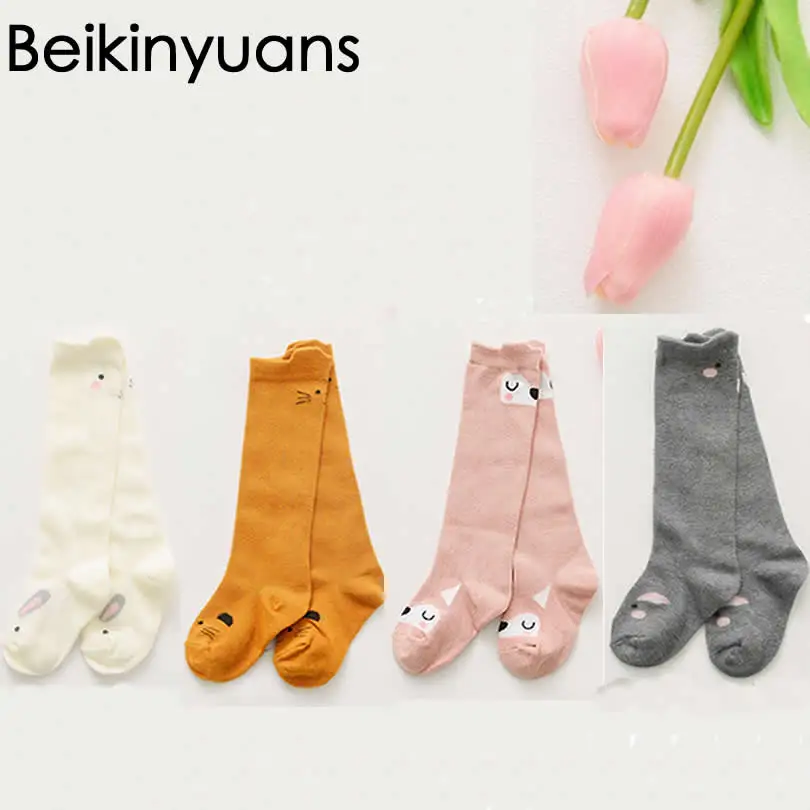 

New Baby's Cotton Socks Followed Knee High Toddler Fox Pattern Socks Cartoon Boys and Girls Tube sock Beikinyuans