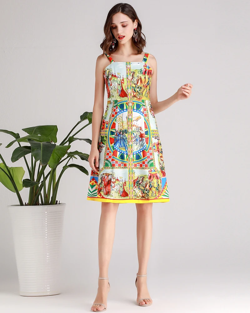 Red RoosaRosee Runway Summer Vintage Floral Print Sexy Backless Strap Mini Dress Women Elegant Party Holiday Vestidos Robe Femme
