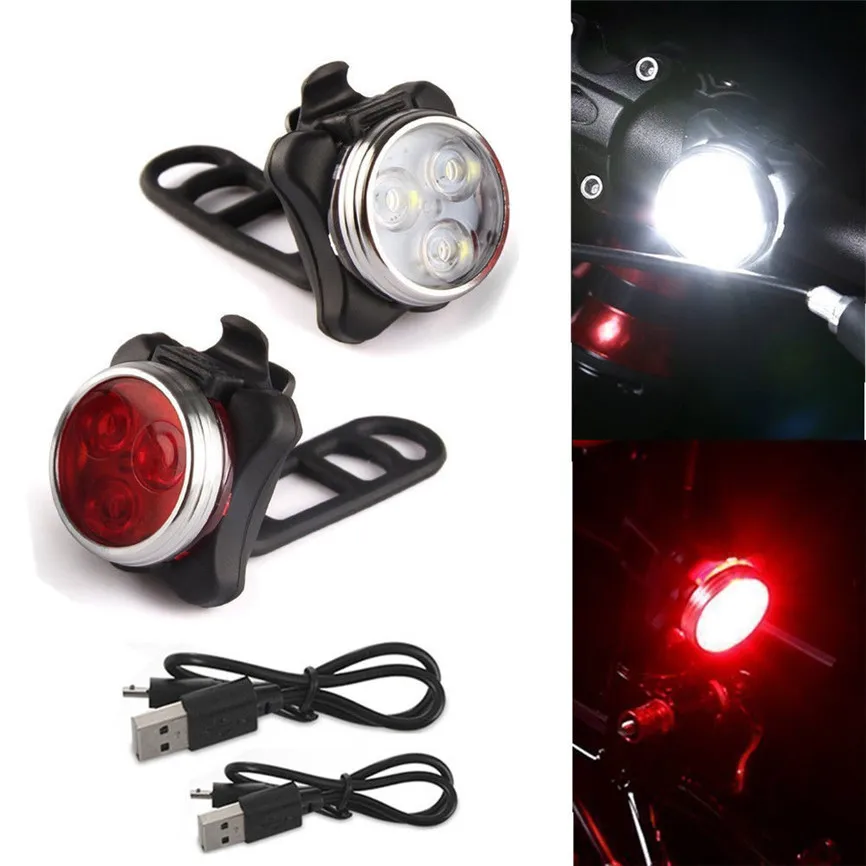 

Cycling Bicycle Bike 3 LED Head Front With USB Rechargeable Tail Clip Light Lamp 2xBike light 2xUSB Charging Dropshipping 0109