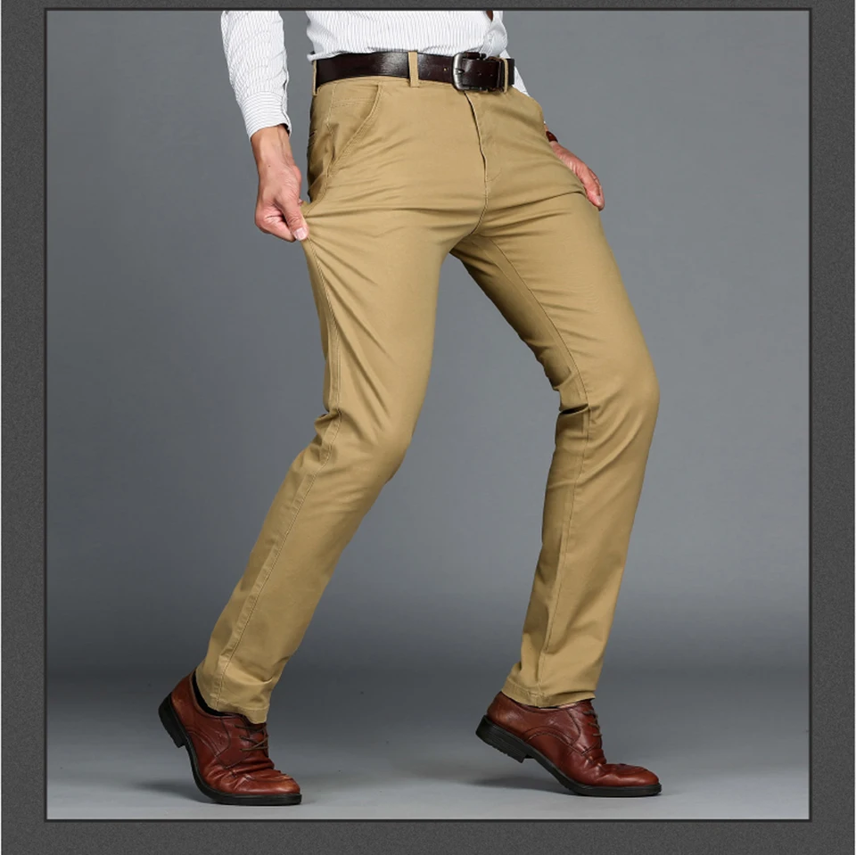 Новое поступление мужские Повседневное Бизнес брюки стрейч брюки прямые брюки цвет: черный, синий хаки большой размер 42 44 46 worksuit