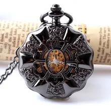 Reloj de bolsillo mecánico luminoso negro de acero inoxidable Steampunk Vintage hueco de esqueleto análogo cuerda manual Reloj de bolsillo mecánico