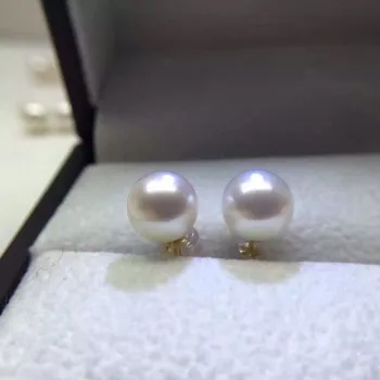 

charming pair AAA round 8-9mm south sea white pearl earring14k