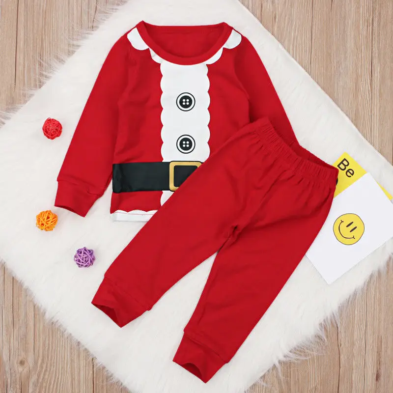 Детская Рождественская футболка из 2 предметов для маленьких девочек топы+ штаны, детская одежда комплект рождественской одежды для маленьких мальчиков и девочек