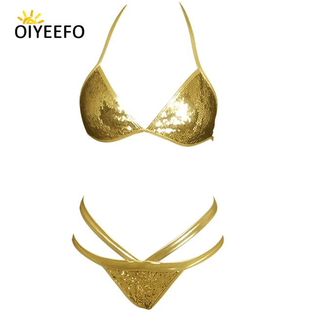 Buy Oiyeefo Gold Shiny Sequins Bikini Metallic