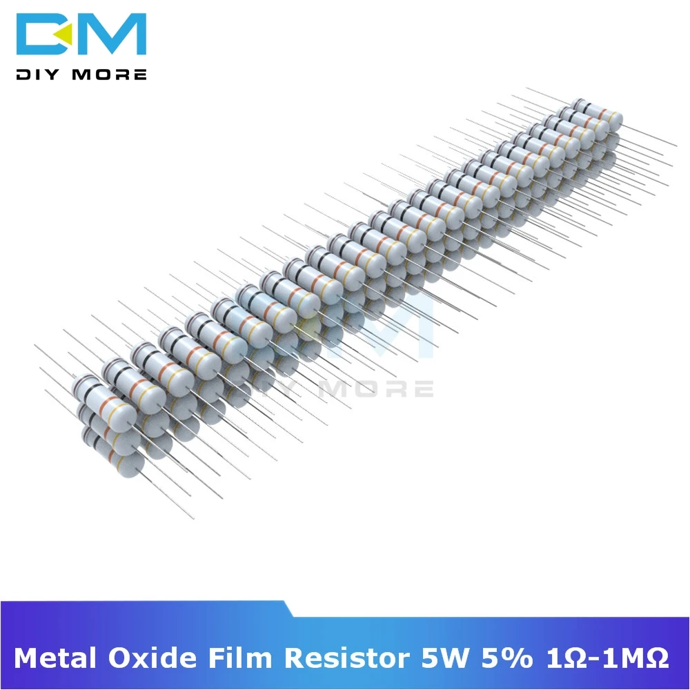 

50PCS Metal Oxide Film Resistor 5W 5% +5% -5% 1R-1M Ohm Resistance Diy Electronic Diymore