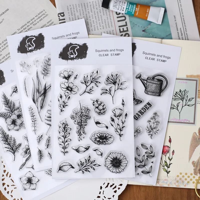 

XINAHER vintage flowers plant leaves transparent silicone clear stamp for scrapbooking album DIY craft decoration rubber stamp