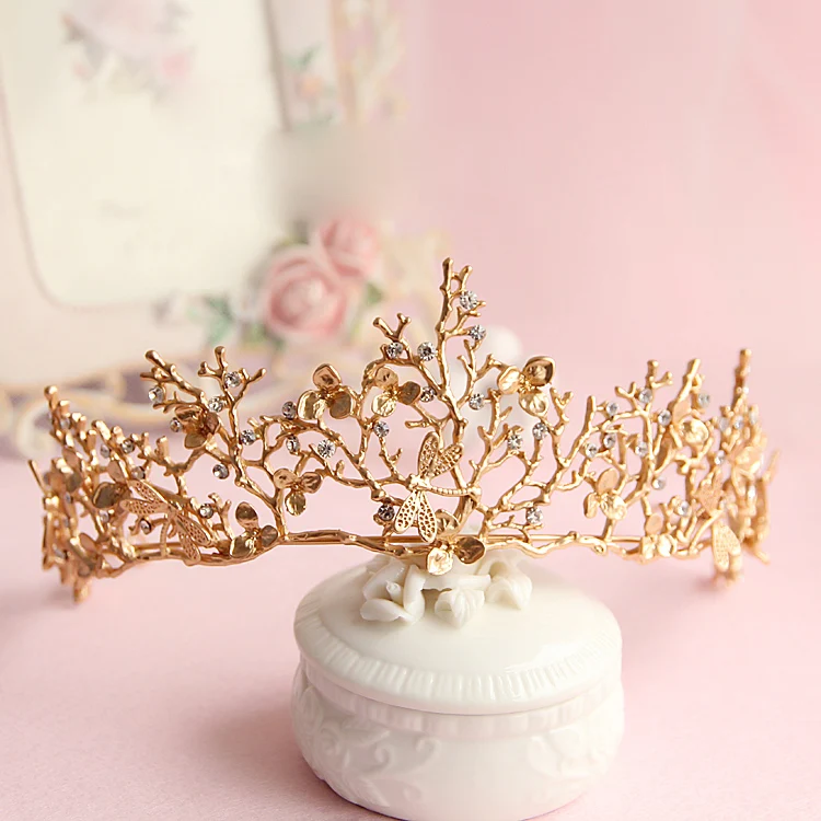 Золотой лист барочная Корона tairas Стрекоза свадебные аксессуары для волос принцессы свадебное украшение-корона на голову женские украшения подарок