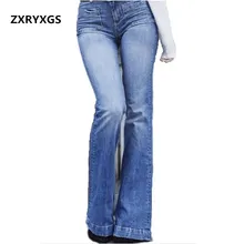 Модные ковбойские брюки с высокой талией женские тонкие расклешенные брюки весна новые женские синие джинсы повседневные джинсы Широкие брюки