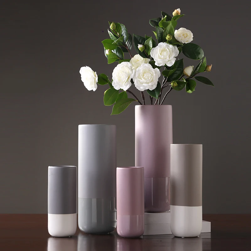 

Modern Simple Ceramic Vase Straight grey purple flower vases for centerpieces for weddings jarrones decorativos home decoration