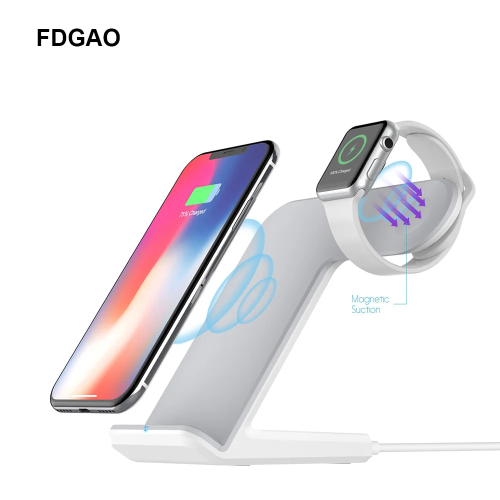 

FDGAO 10W QI Wireless Charger For iPhone X XS MAX XR 8 Plus QC 3.0 Fast Wireless Charging Holder Stand for Apple Watch 4 3 2