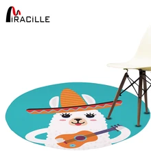 

Miracille Cartoo Style Alpaca Pattern Round Carpet Non-Slip Bath Mat Soft Fluffy Coral Velvet Area Rug for Living Room Decor