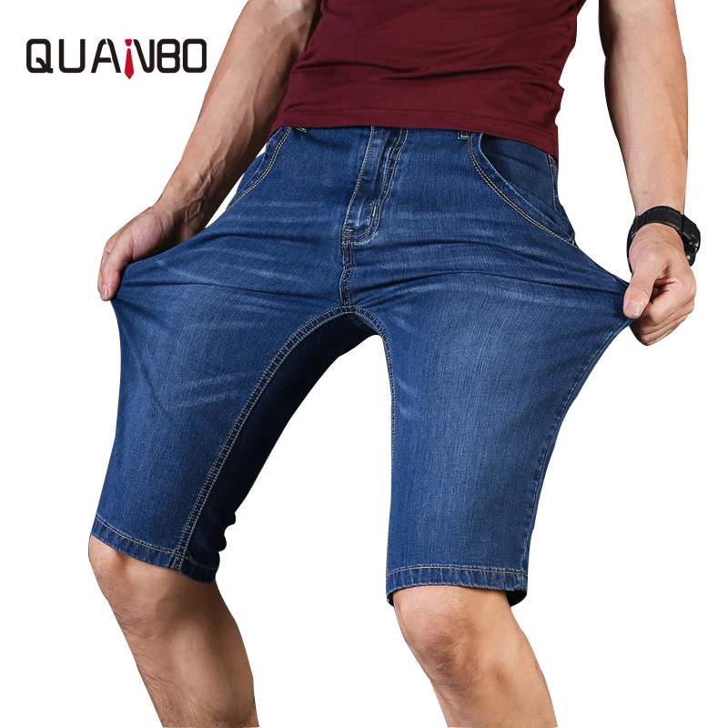 

2019 Summer Thin Breathable Denim Shorts Men Fashion Slim Fit Straight Light blue Casual Jeans Shorts Brand Clothes Plus size 46