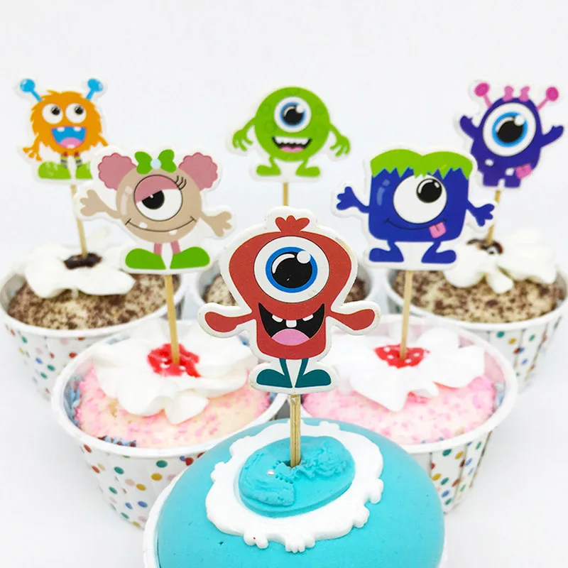 

48pcs/set Cool Monster big eye cartoon Cupcake Cup cake topper for birthday wedding Easter New year party cake decoration