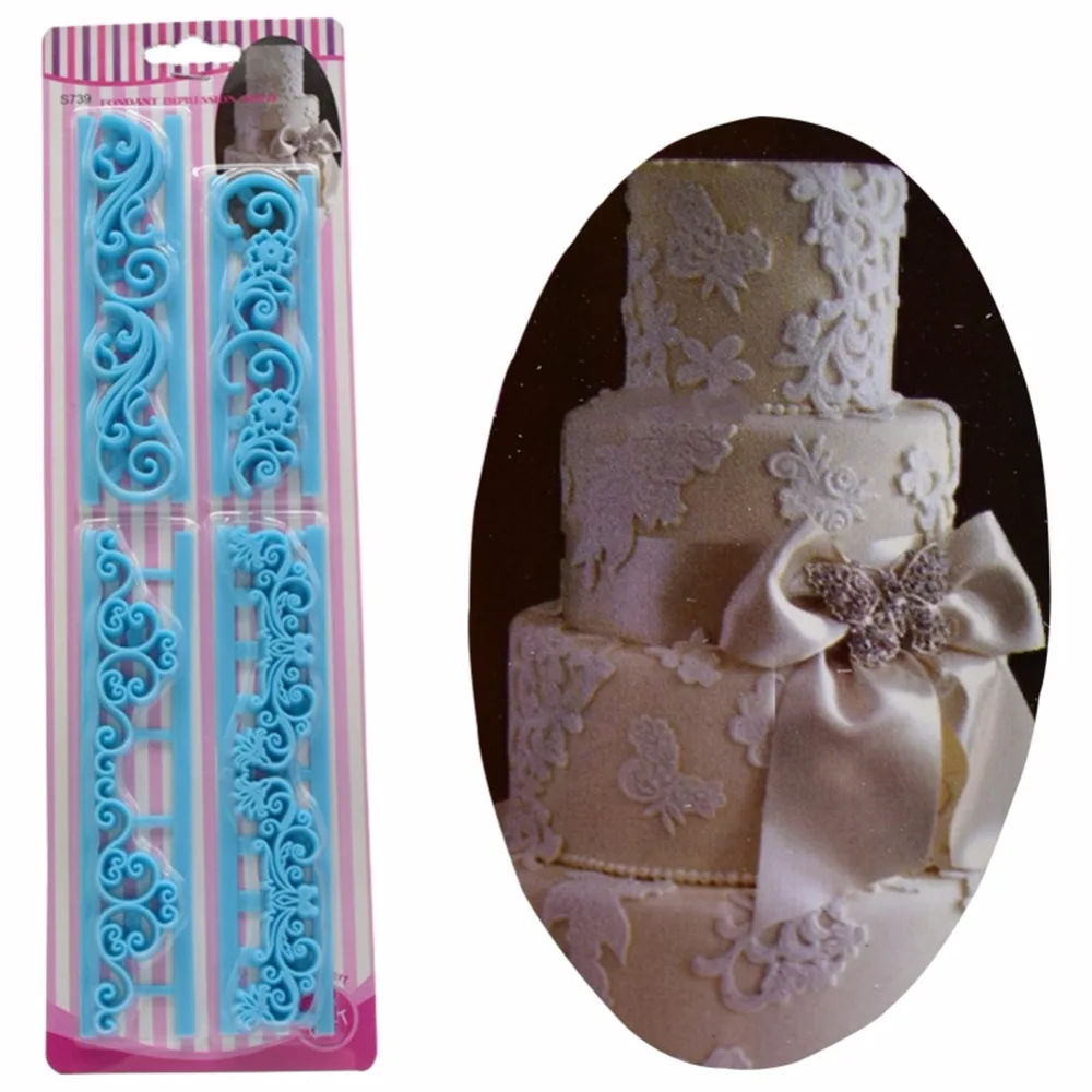 

4pcs/set DIY Baking Tools Fondant Cake Lace Decoration Plastic Printing Mold Dessert Decoration Bakeware