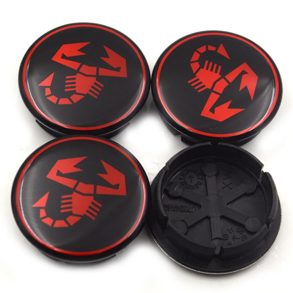 

Gzhengtong 4pc/Lot 50mm (42mm) Wheel Hub Center Cap Black Caps for Fiat Abarth Punto Black Background Red Abarth Logo