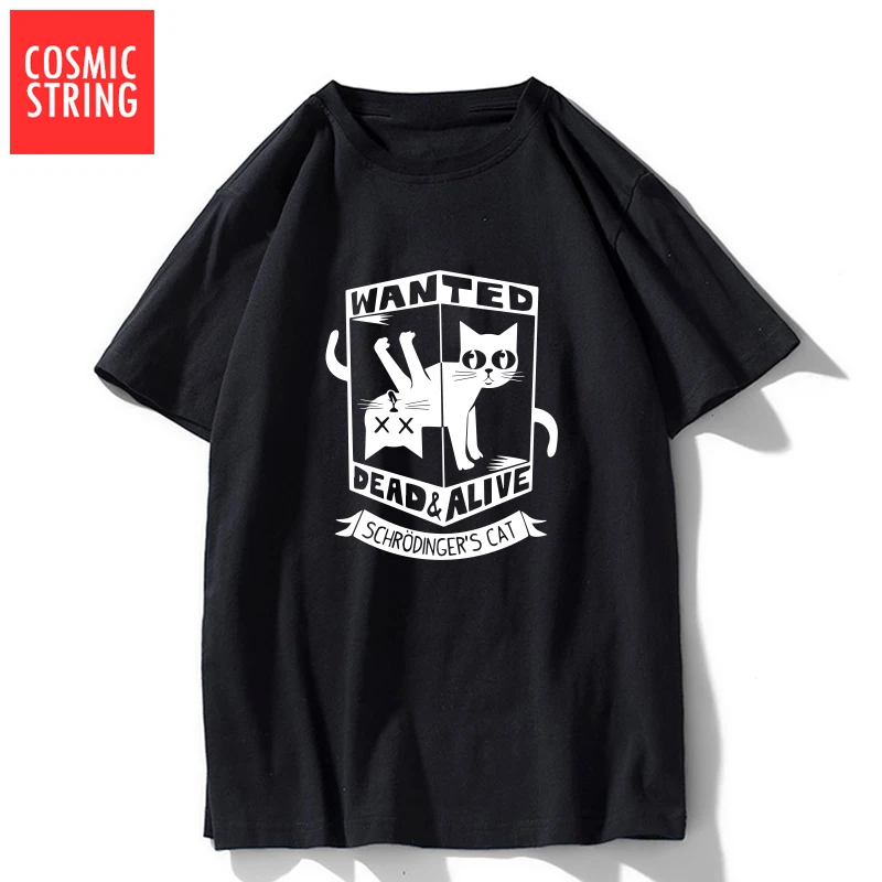 

COSMIC STRING 100% cotton short sleeve print Erwin Schrodinger Cat men T shirt casual summer loose men tshirt male tee shirts