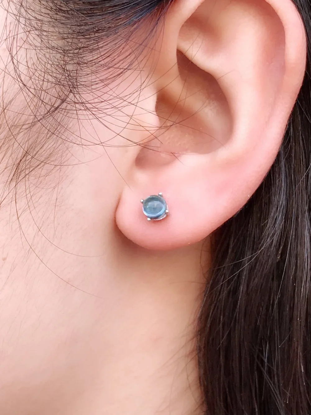 Природный Голубой топаз серьги-гвоздики с драгоценными камнями серьги с натуральными драгоценными камнями простой, но элегантный маленький пузырь круглый S925 серебряные женские офисные, подарок, ювелирное изделие