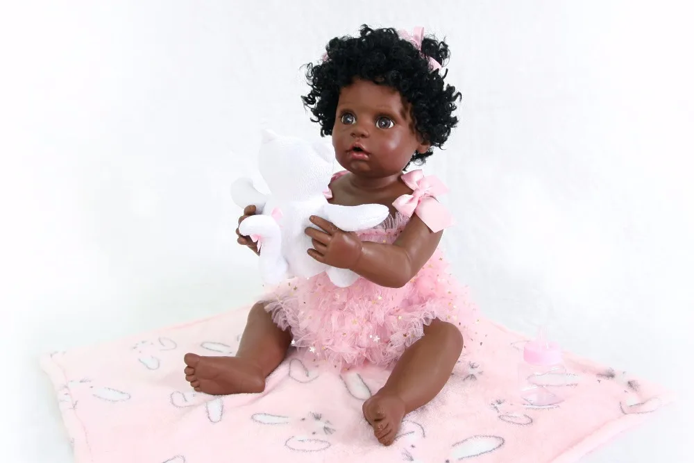 55 см полная силиконовая черная чернокожая Кукла Детская кукла игрушка для девочки Boneca винил новорожденные дети милый подарок на день рождения живой Bebe Bathe игрушка