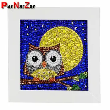 

ParNarZar Easy 3D Diamond Painting Kit for Kids Full Drill Painting by Number Kits with Wooden Frame Mosaic Making - Owl & Moon