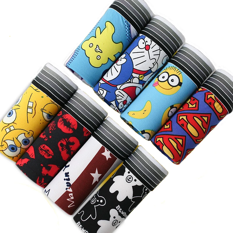 

8Pcs\lot New Mens Underwear Boxer Polyester Homme Boxershorts Cartoon Print Comfortable Underpants Soft Breathable Male Panties