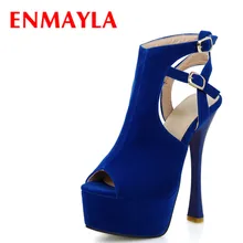 ENMAYLA/женские босоножки на шпильках Модные женские босоножки на высоком каблуке летние туфли-лодочки из флока на платформе с открытым носком обувь для вечеринок