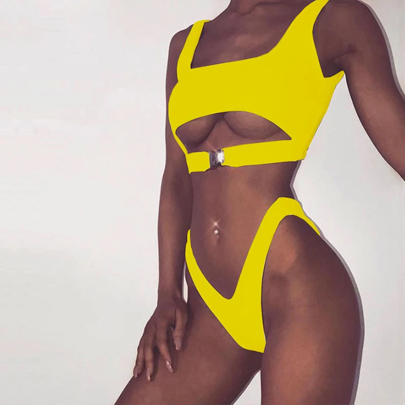 2018 Sexy Bikini Swimwear Women Swimsuit Brazilian Bikini Set Green Print Halter Top Beach wear Bathing Suits S-XL