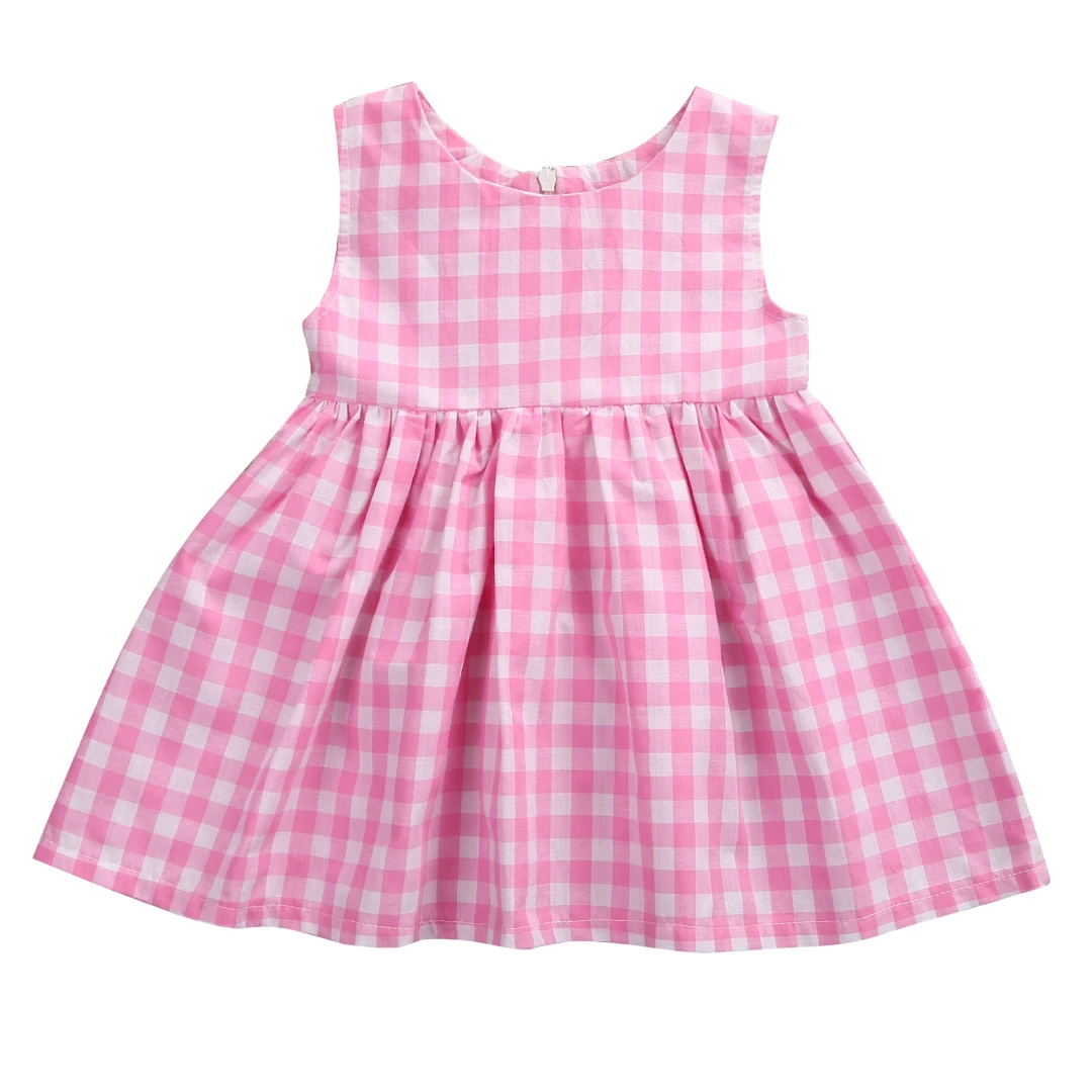 

Summer 2017 Sleeveless Summer Dress Newborn Toddler Baby Girls Plaid Checked Dress One-pieces Pink Sunsuit Dress Outfits