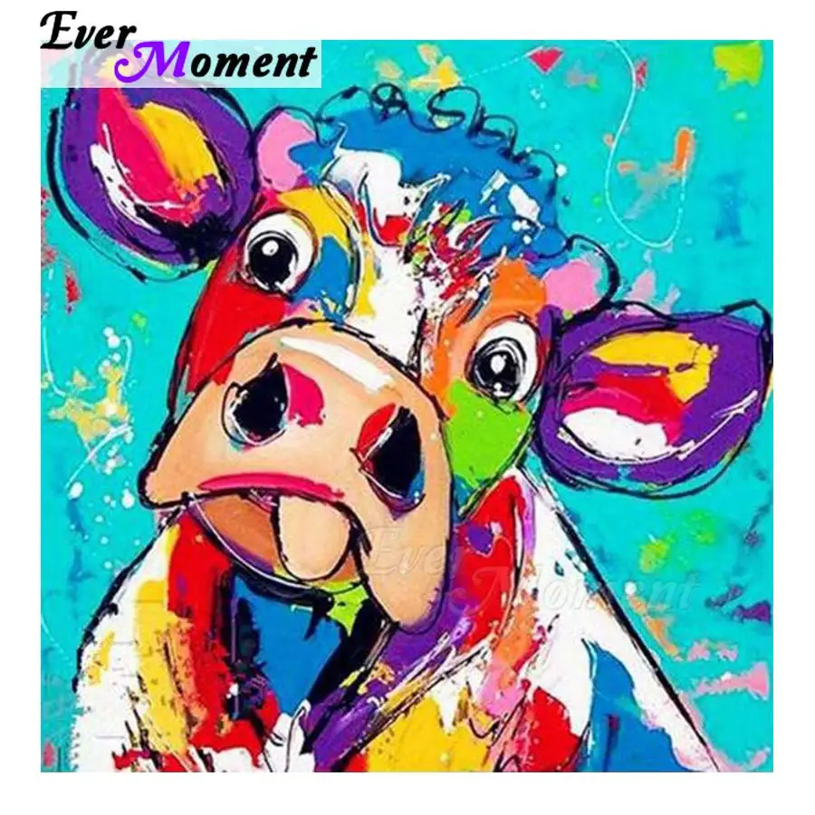 Ever Moment Diamond Painting Full Square Drill Colorful Cow Decoration For Home Embroidery New Year 5D DIY S2F1656 | Дом и сад
