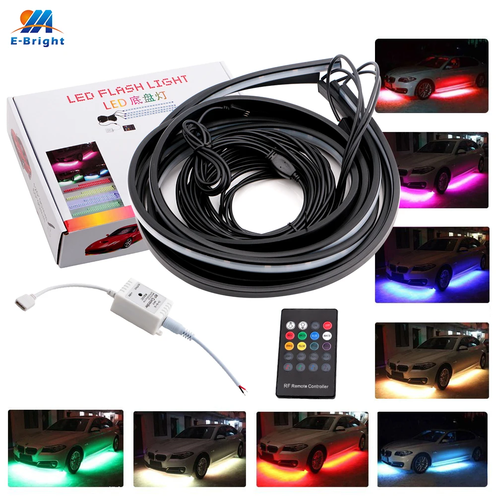 

4PCS Car Colorful Atmosphere Lights Wireless Remote Voice Control RGB Chassis Lights Music 60*90CM 90*120CM LED Strip Decorate