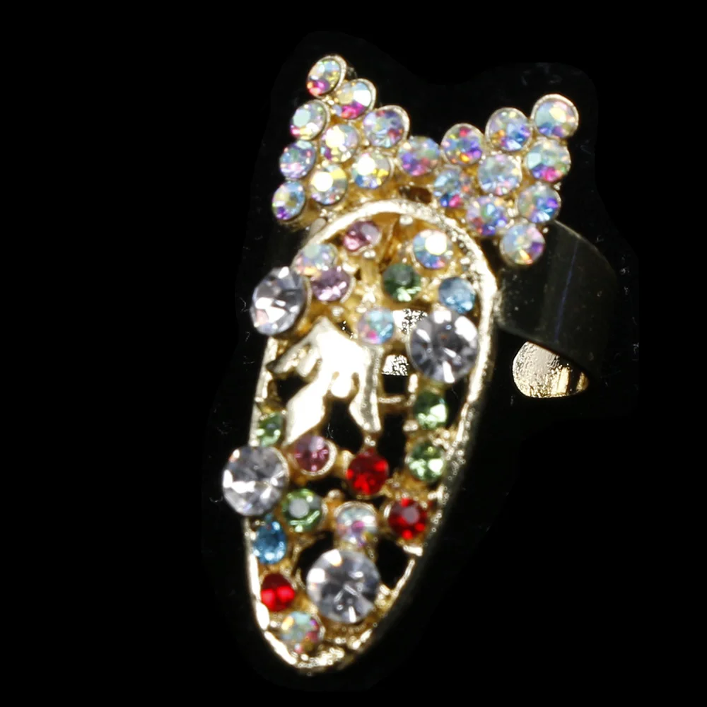 1 шт, женское модное Золотое кольцо для ногтей с бантом, украшение для ногтей, Очаровательная корона, цветок, Кристальные кольца для ногтей, для ногтей, сделай сам - Цвет основного камня: 6