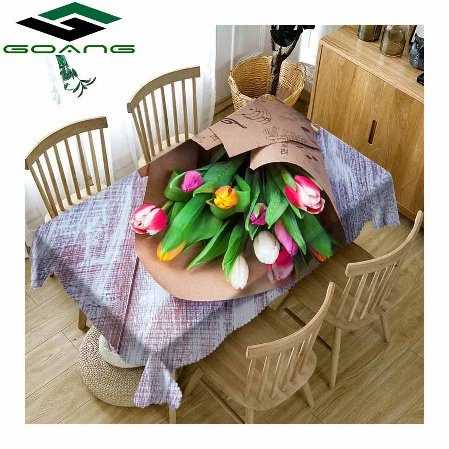 

GOANG 3D Tablecloth Beautiful tulip Flower pattern Dustproof Waterproof Thicken Rectangular and Round Wedding Table Cloth