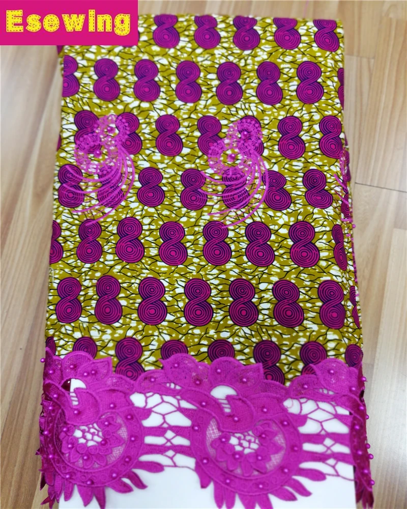 

Esewing High Quality African Fabric Wax With Lace Latest Nigerian Fabric Ankara Wax With Guipure Cupion Lace For African Dress