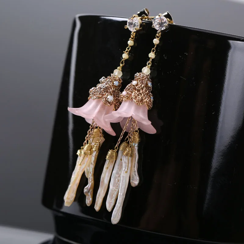 Mother of Pearl Earrings female flowers fringe Earrings 925 Silver Earrings Japan new long earrings Mother of Pearl Earrings female flowers fringe Earrings 925 Silver Earrings Japan new long earrings