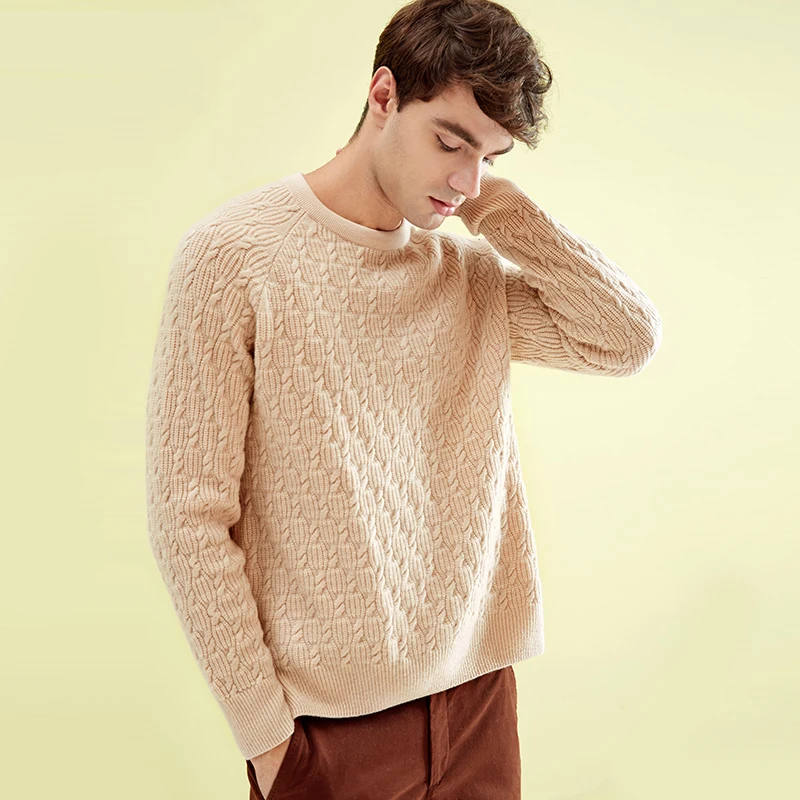 ZHILI 2018 New Autumn Winter Round Neck Beige Cashmere Sweater-in Pullovers from Men's Clothing 