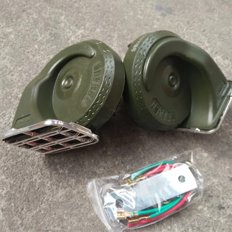 

1 Pair Waterproof Army Green 12v Automotive Air Raid Siren Horn Car Truck Vtg Motor Driven Fire Rescue