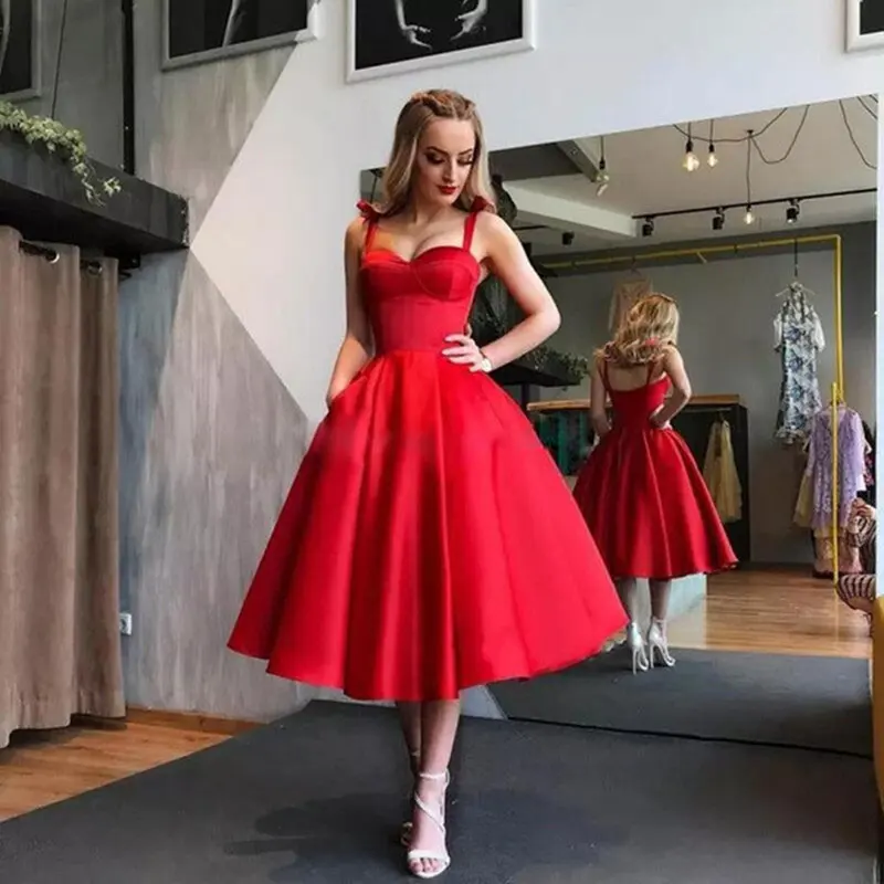 

New arrival Spaghetti Evening Dresse Formal vestido noiva sereia red satin prom party robe de soiree sweetheart cheap lace-up