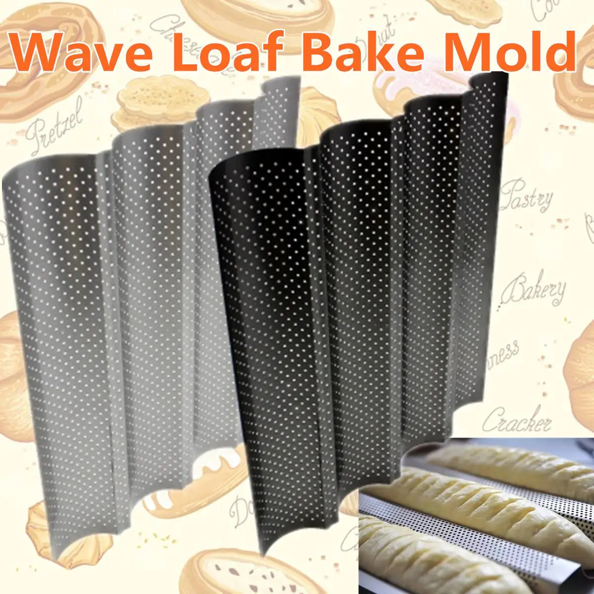 

4 Gutters Non-stick Perforated Baguette Pan French Bread Pan Wave Loaf Bake Bakeware Mould Kitchen Appliance Parts