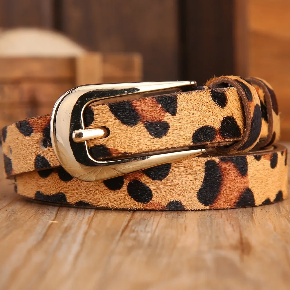 Horse hair sexy leopard print wild thin belts for women New 2017 brand