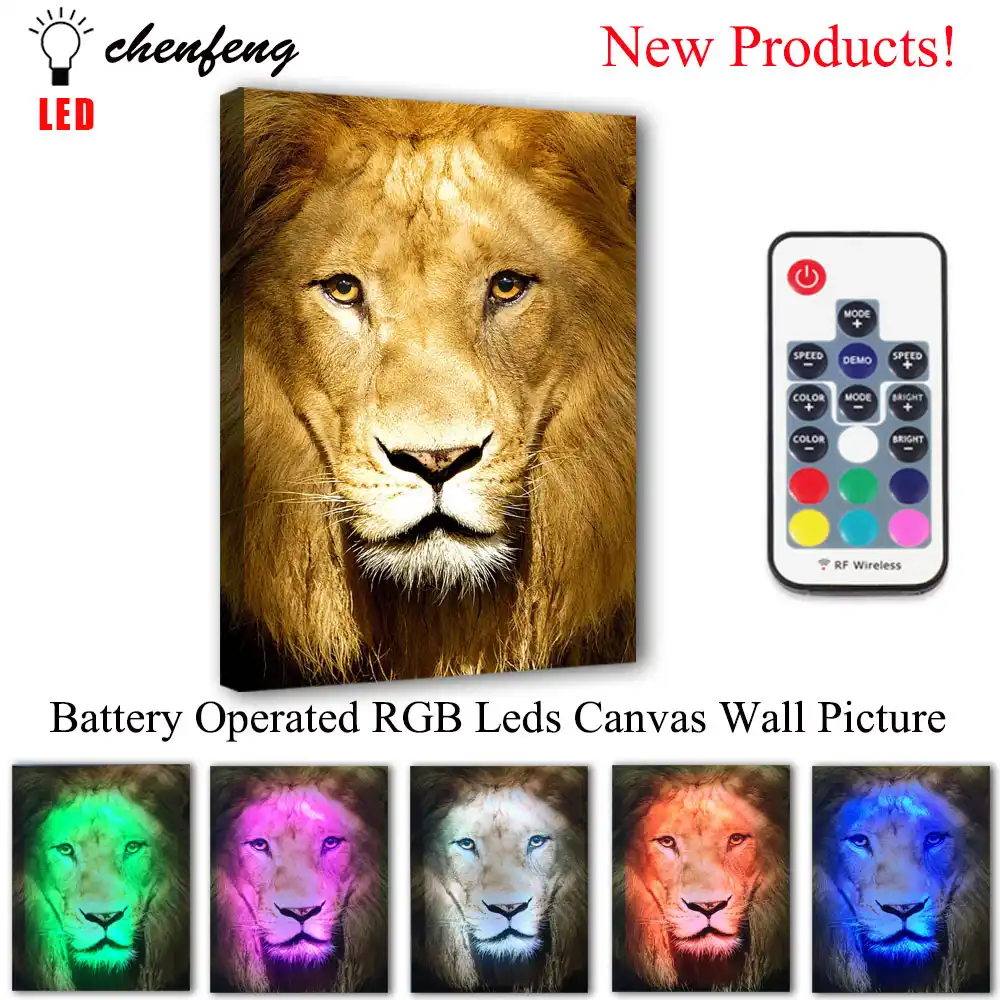 Painting LED Lights Bluetooth Lamp Lion Wall Art Printed Picture Giclee Animal