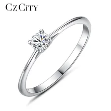 CZCITY Brand Simple Classic 4mm Cubic Zirconia 925 Silver Finger Ring Romantic Bridal Wedding 925 Sterling Silver Jewelry Rings