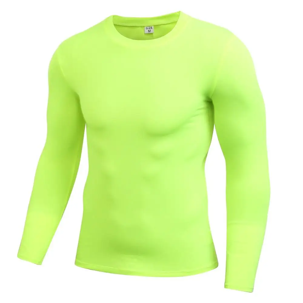 Быстросохнущие топы для фитнеса с впитывающим пот базовым слоем, M-XL мужские компрессионные облегающие футболки с круглым вырезом и длинным рукавом - Цвет: long sleeve green