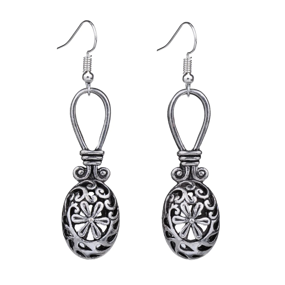 

MYTHIC AGE Ethnic Antique Tibetan Silver Color 3D Hollow Flower Vintage Drop Earrings Jewelry For Women Girls New