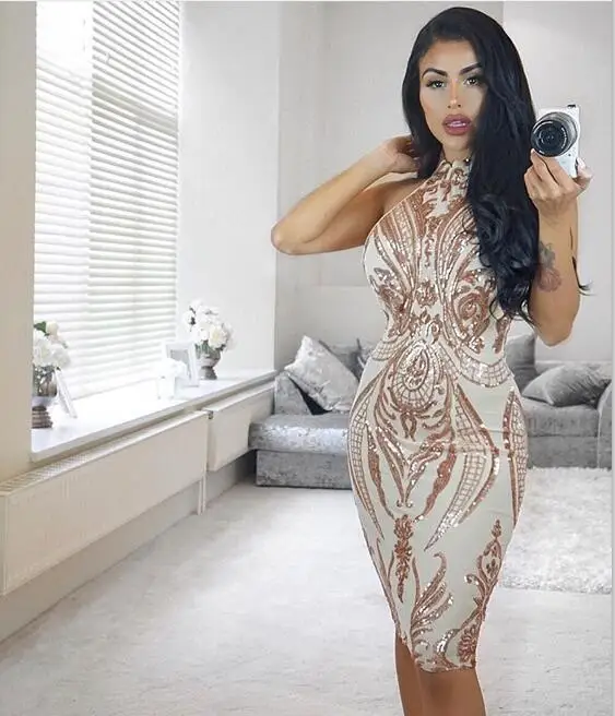 

High Quality Sexy Sequins Mesh Women Summer Dress 2017 Knitted Elastic Bodycon Party Dress